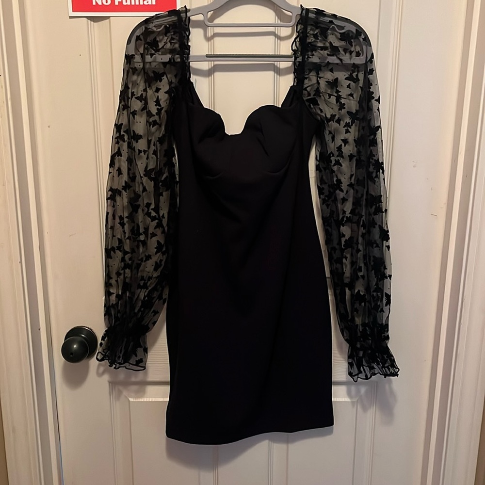 Butterfly Printed Mesh Bodycon Dress